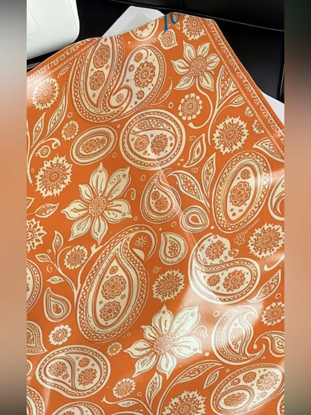 Paisley Silk-Feel Neck Scarf in Orange and Cream